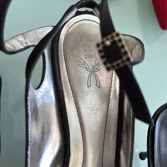 RODO Black Satin 2.5” Rhinestone Heels with feminine buckled strap (EU41) - Picture 4 of 4